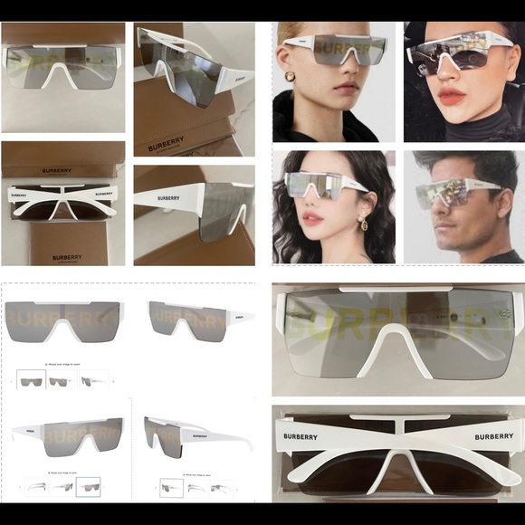 BURBERRY SHIELDS WITH SILVER & GOLD BURBERRY WRITTEN ON MIRROR LENSES SUNNIES - Picture 4 of 16
